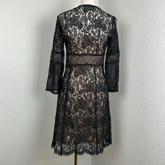 Nanette Lepore Women's Cocktail Dress Black Lace Pink Iridescent Sheath Size 4 - Picture 3 of 13